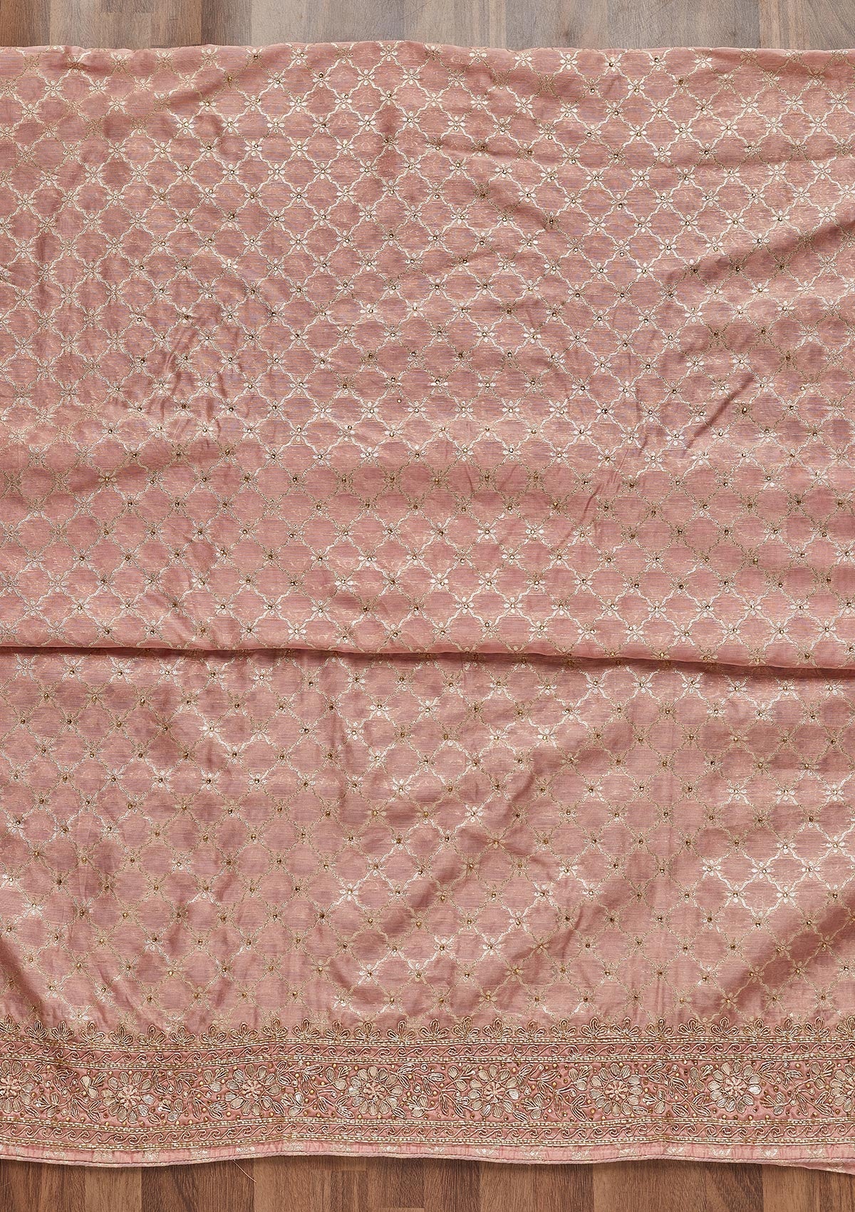 Peach Zariwork Brocade Unstitched Salwar Suit - Koskii