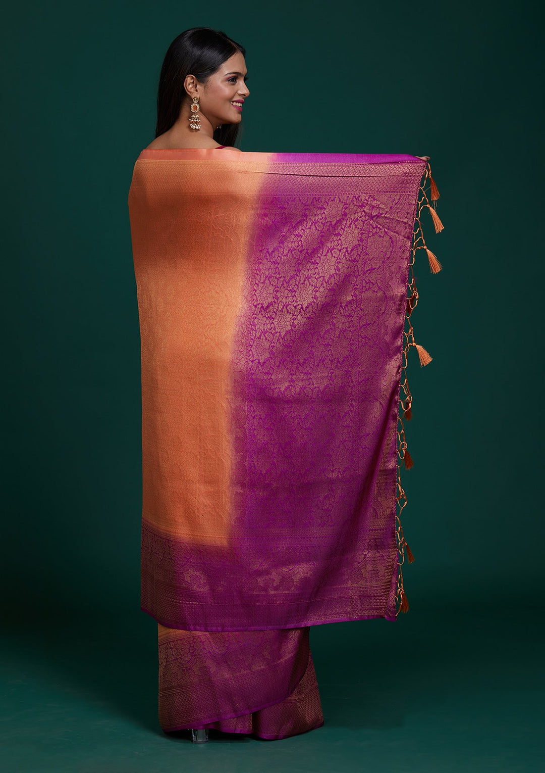 Peach Zariwork Brocade Saree - Koskii