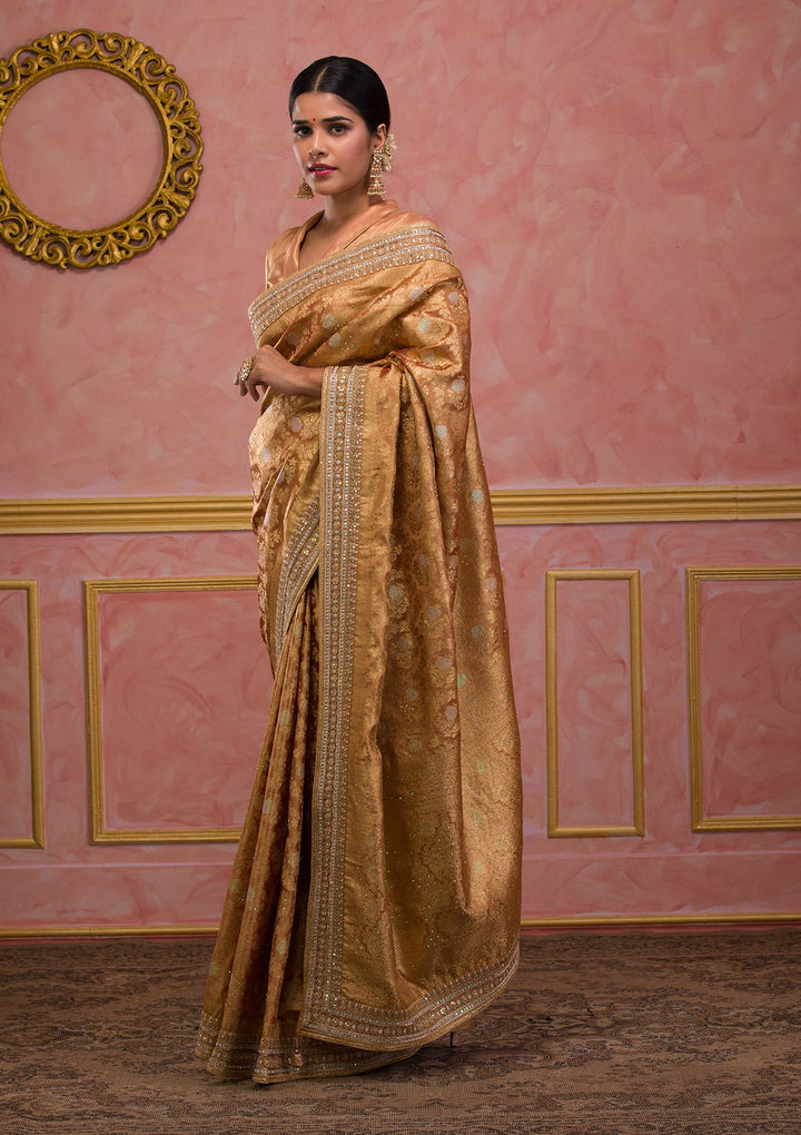Peach Zariwork Brocade Saree-Koskii