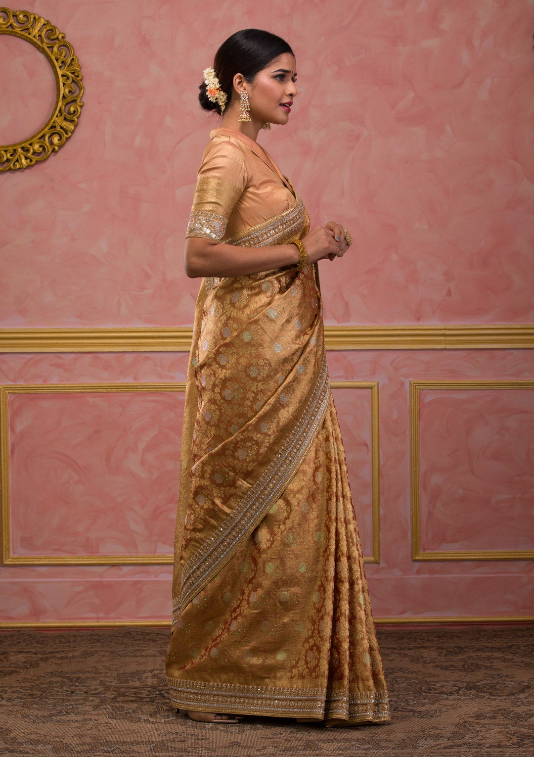 Peach Zariwork Brocade Saree-Koskii