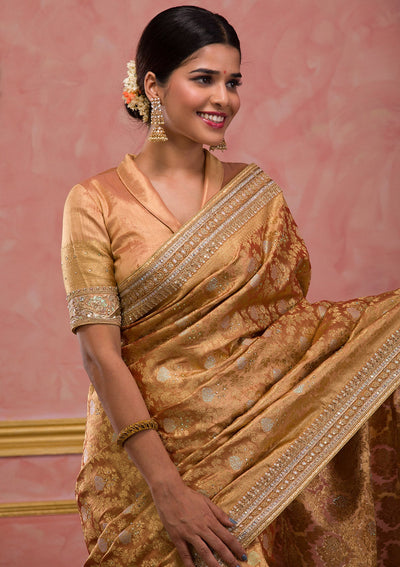 Peach Zariwork Brocade Saree-Koskii