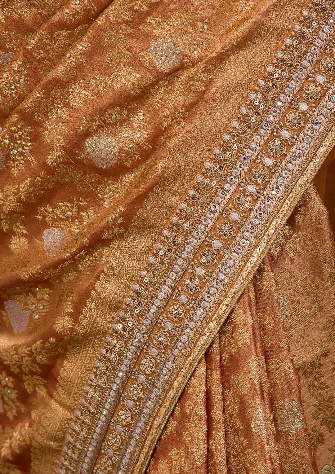 Peach Zariwork Brocade Saree-Koskii