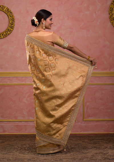 Peach Zariwork Brocade Saree-Koskii