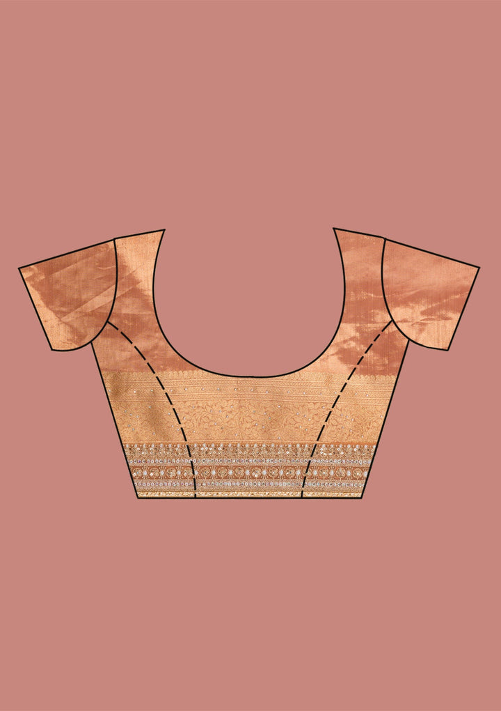 Peach Zariwork Brocade Saree-Koskii