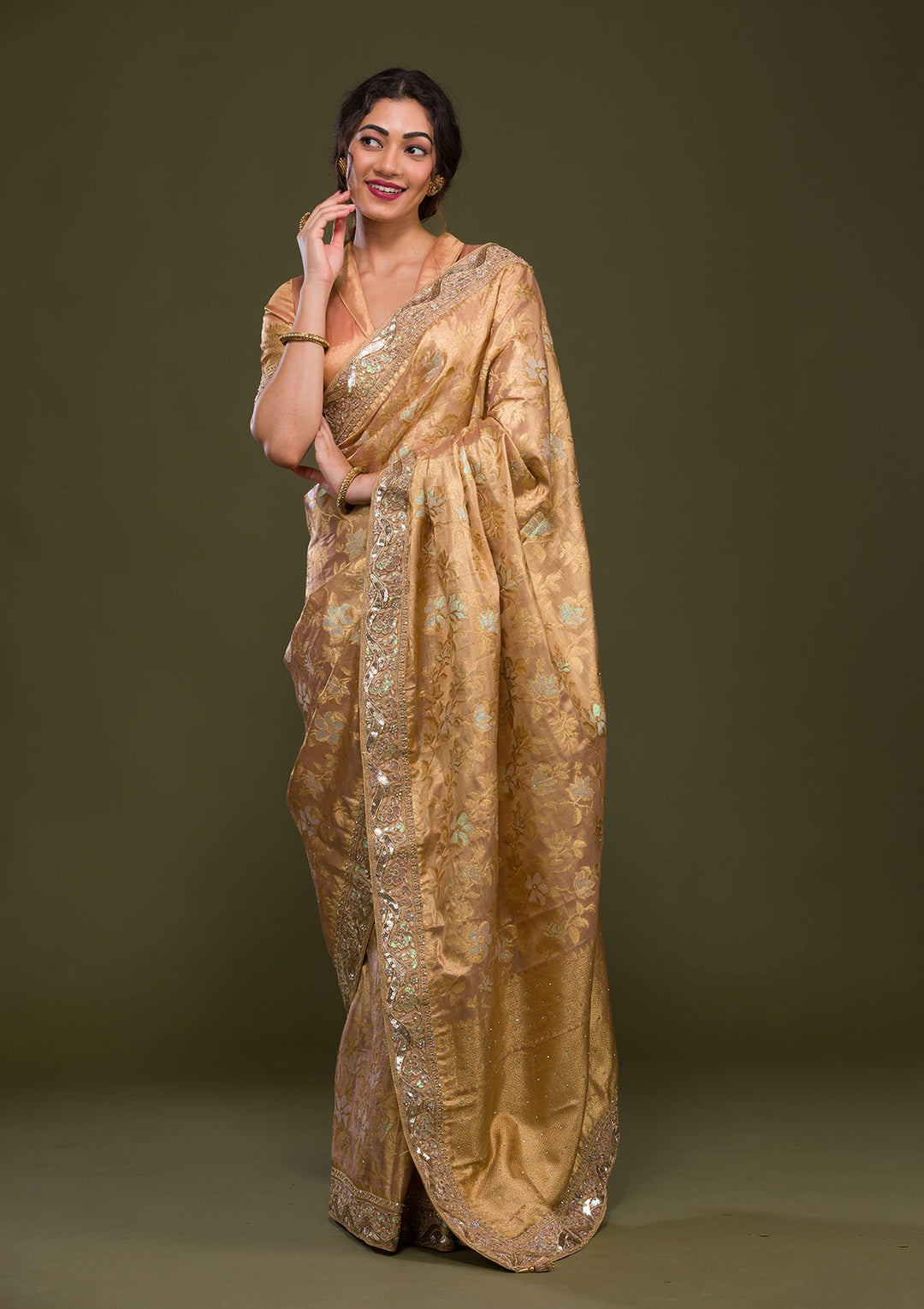 Peach Zariwork Brocade Saree-Koskii