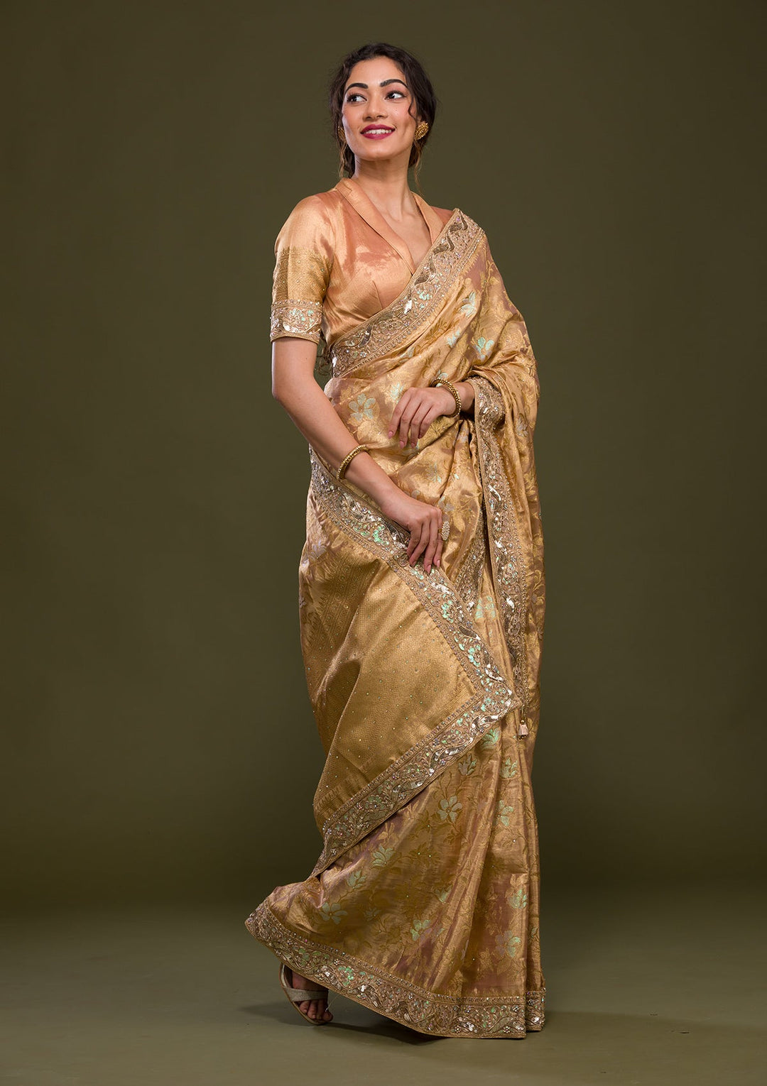 Peach Zariwork Brocade Saree-Koskii
