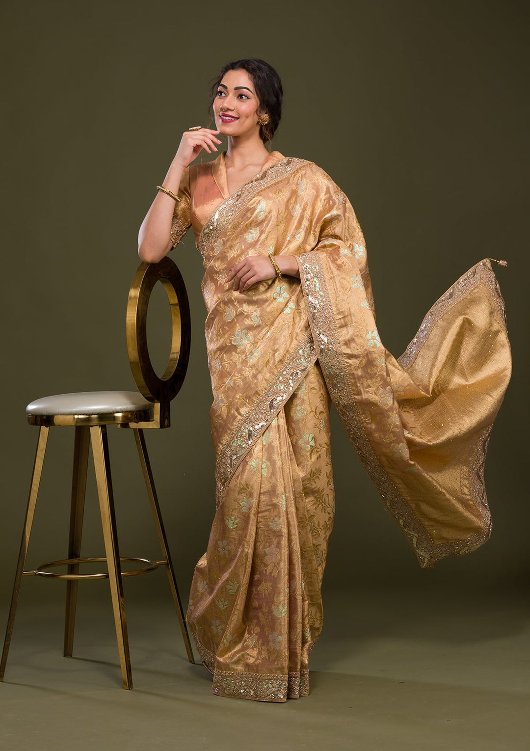 Peach Zariwork Brocade Saree-Koskii