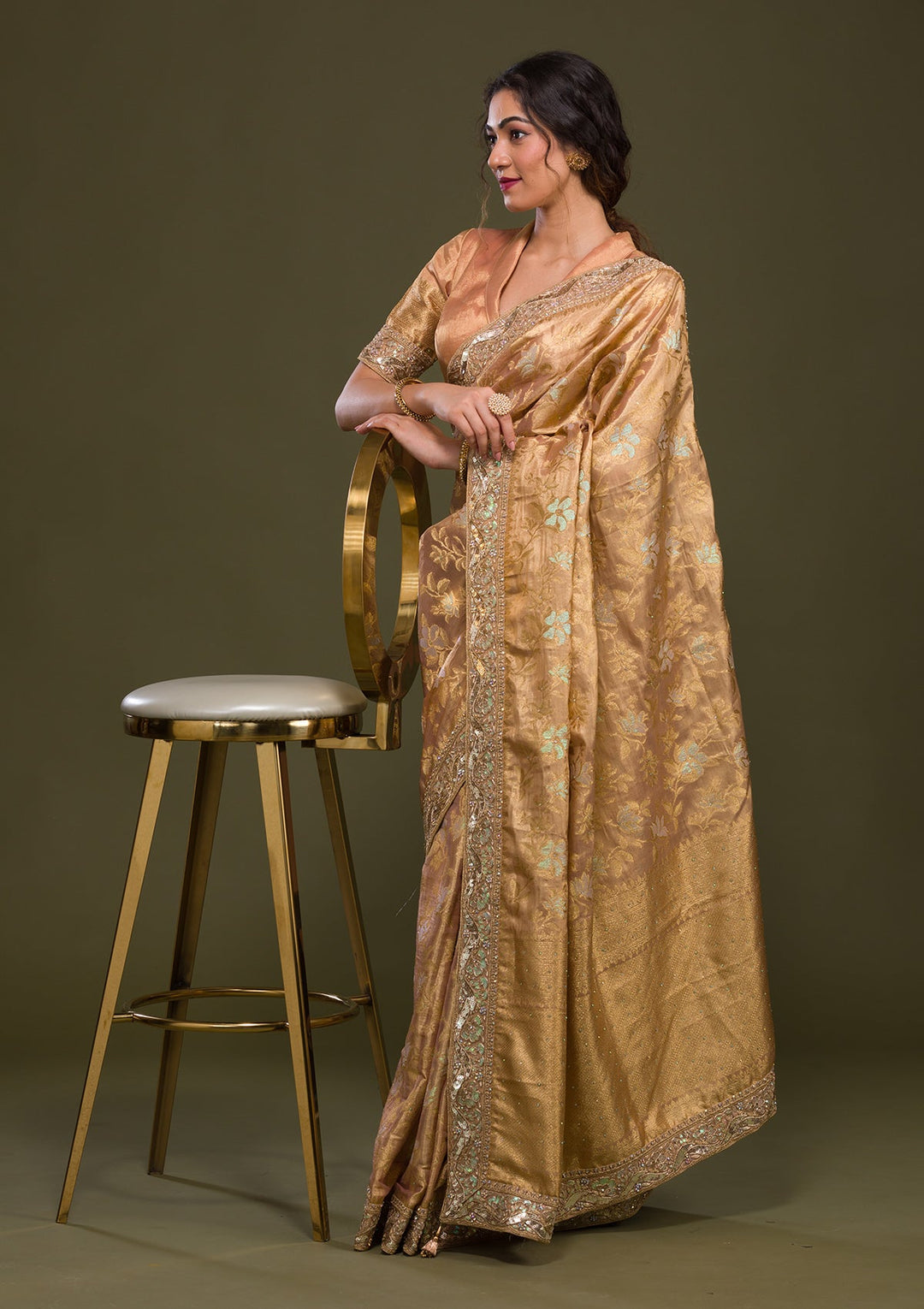 Peach Zariwork Brocade Saree-Koskii