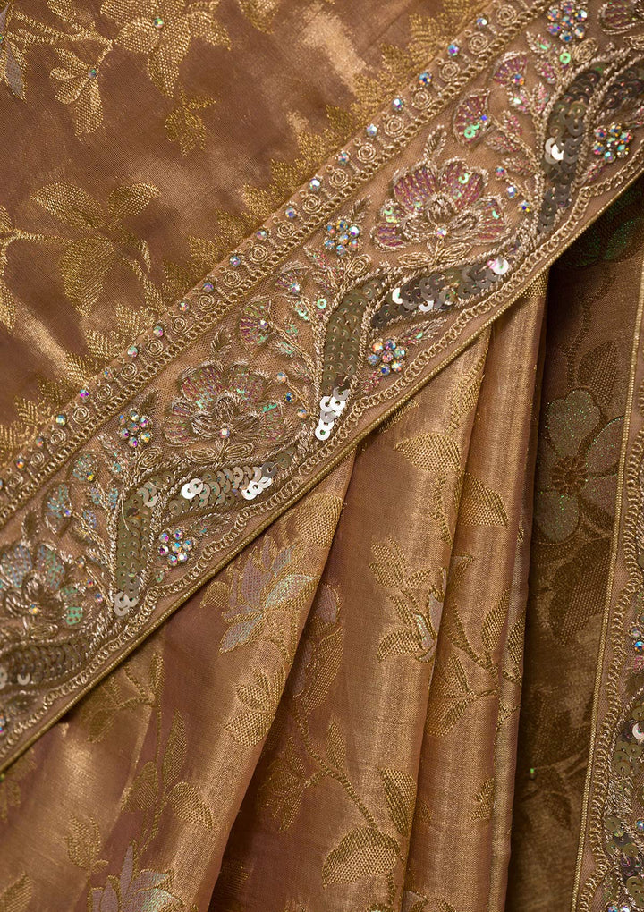 Peach Zariwork Brocade Saree-Koskii