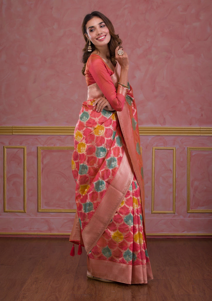 Peach Zariwork Brocade Saree-Koskii