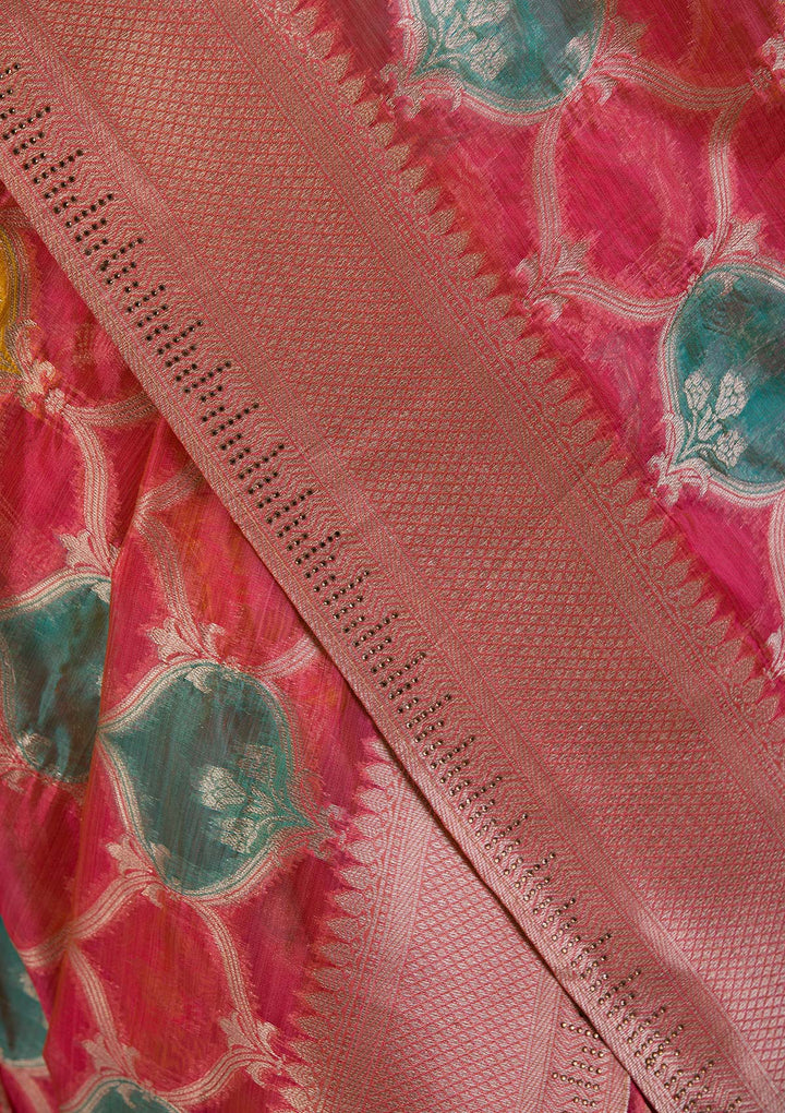 Peach Zariwork Brocade Saree-Koskii