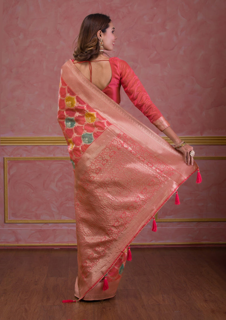 Peach Zariwork Brocade Saree-Koskii
