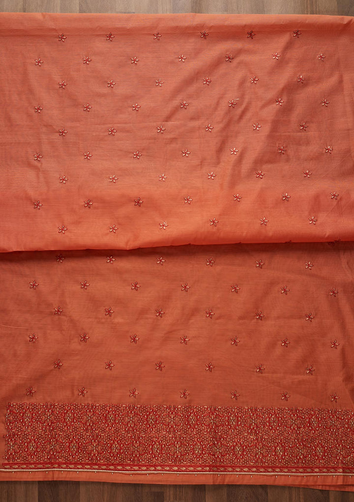 Peach Zariwork Chanderi Designer Unstitched Salwar Suit - Koskii