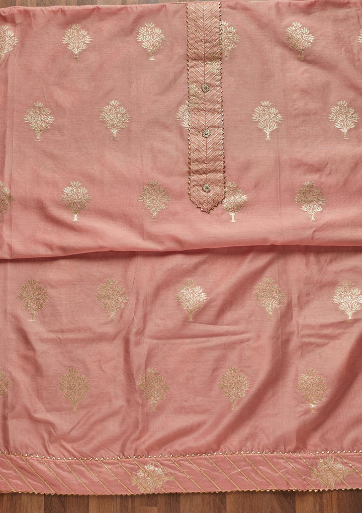 Peach Zariwork Chanderi Unstitched Salwar Suit - Koskii