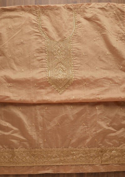 Peach Zariwork Chanderi Unstitched Salwar Suit-Koskii