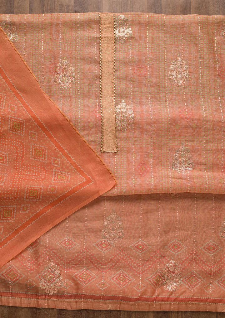 Peach Zariwork Chanderi Unstitched Salwar Suit-Koskii