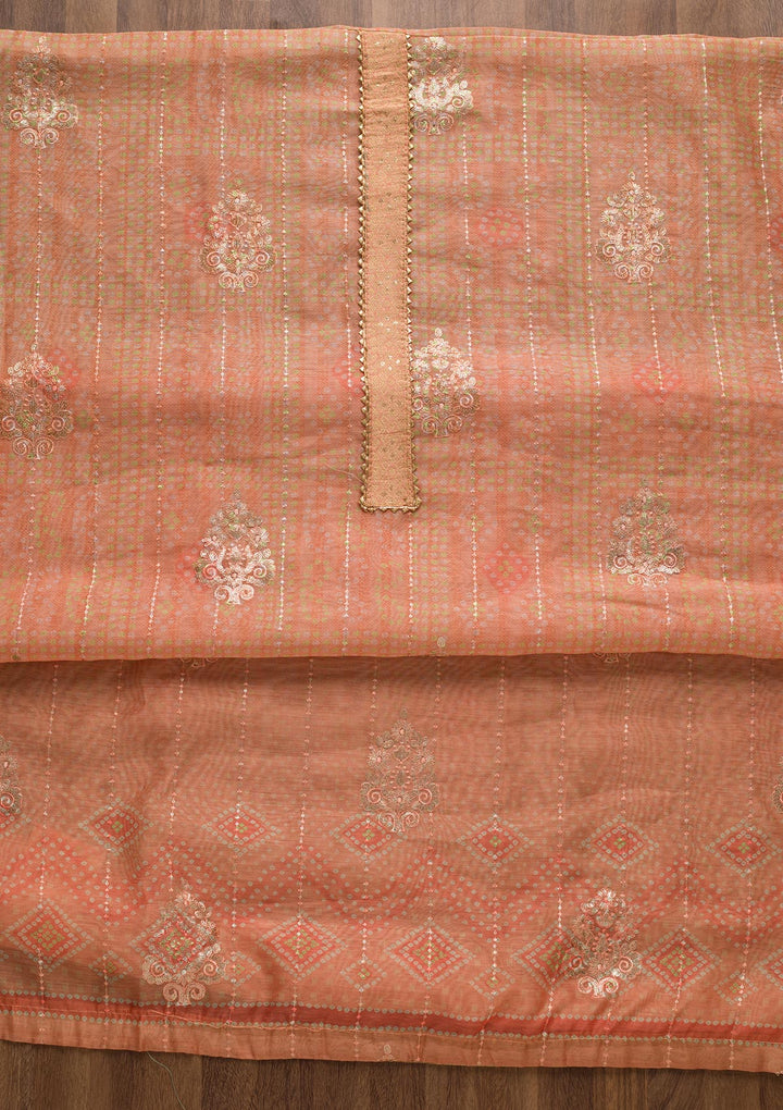 Peach Zariwork Chanderi Unstitched Salwar Suit-Koskii