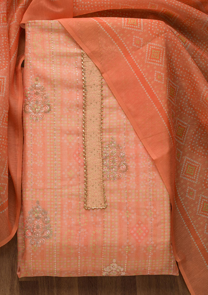 Peach Zariwork Chanderi Unstitched Salwar Suit-Koskii