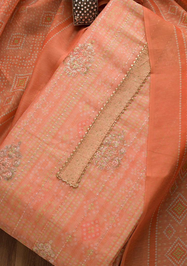 Peach Zariwork Chanderi Unstitched Salwar Suit-Koskii