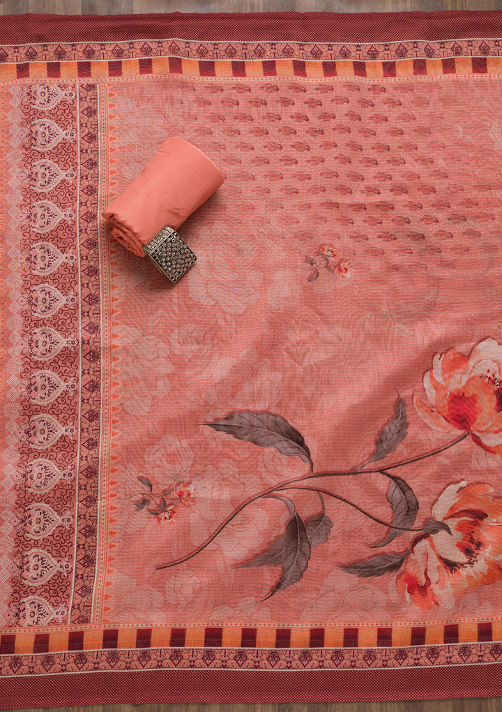 Peach Zariwork Chanderi Unstitched Salwar Suit-Koskii