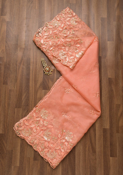 Peach Zariwork Chiffon Dupatta-Koskii