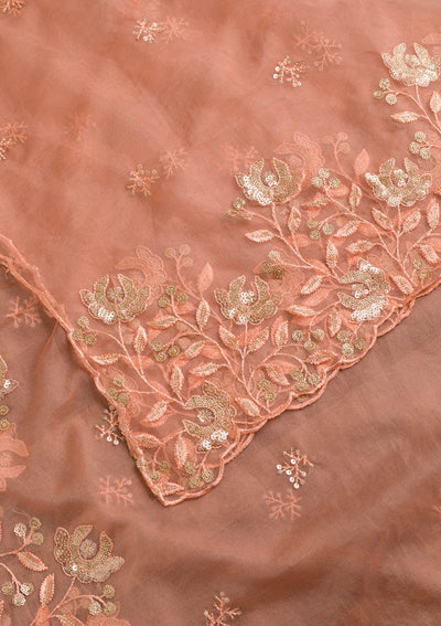 Peach Zariwork Chiffon Dupatta-Koskii