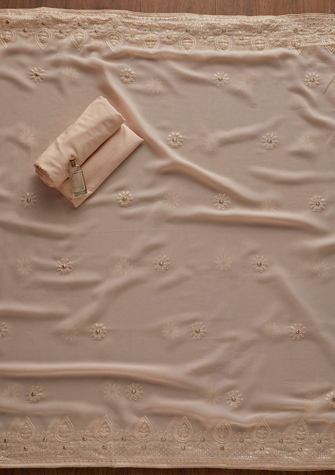 Peach Zariwork Chiffon Designer Unstitched Salwar Suit - Koskii