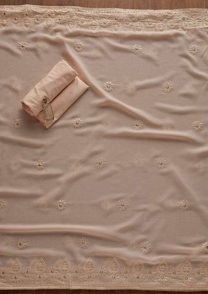 Peach Zariwork Chiffon Designer Unstitched Salwar Suit - Koskii