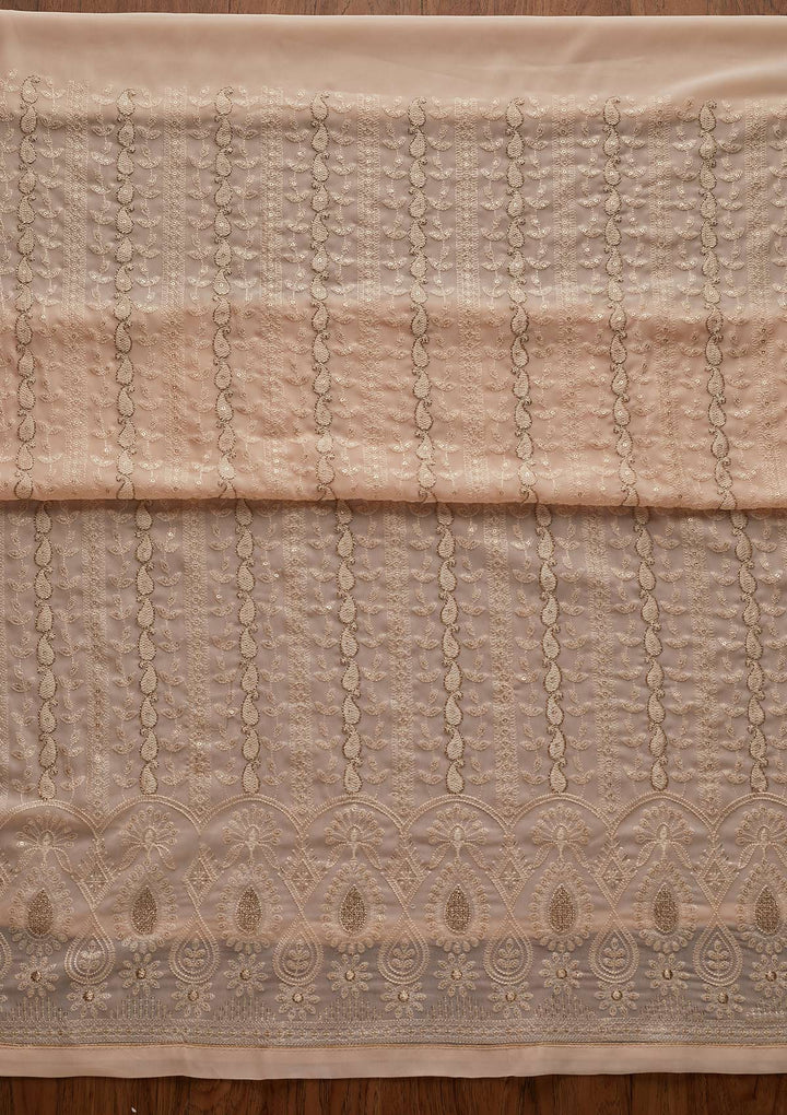 Peach Zariwork Chiffon Designer Unstitched Salwar Suit - Koskii