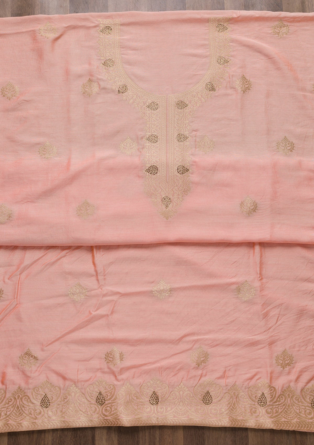 Peach Zariwork Cotton Unstitched Salwar Suit-Koskii