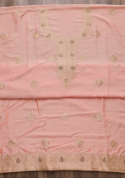 Peach Zariwork Cotton Unstitched Salwar Suit-Koskii