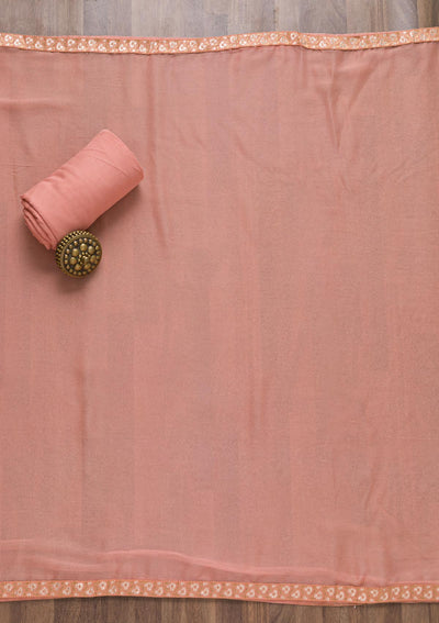 Peach Soft Silk Zariwork Unstitched Salwar Suit-koskii