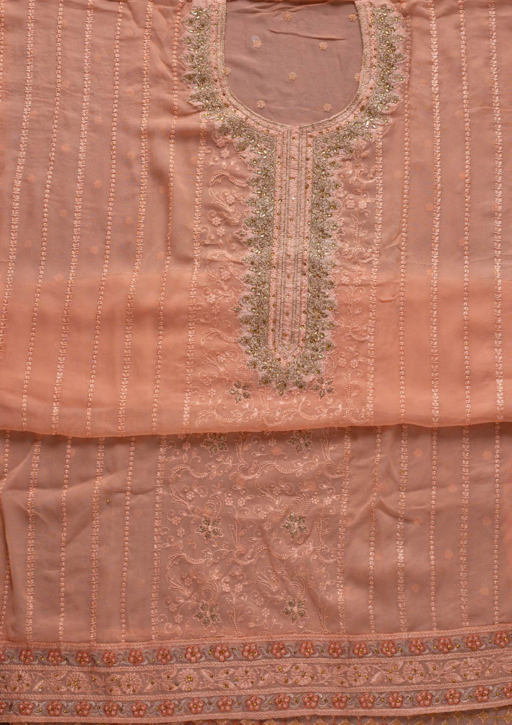Peach Zariwork Georgette Designer Unstitched Salwar Suit - koskii