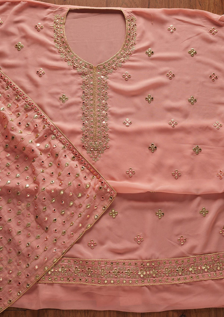 Peach Zariwork Georgette Designer Unstitched Salwar Suit - koskii