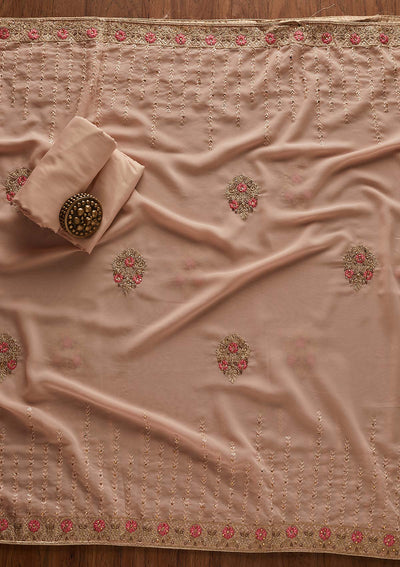 Peach Zariwork Georgette Designer Semi-Stitched Salwar Suit - Koskii