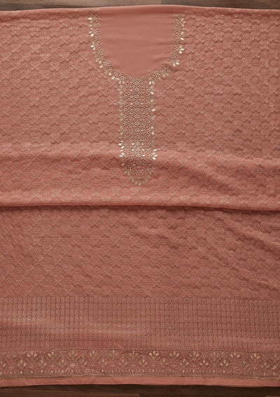 Peach Zariwork Georgette Designer Unstitched Salwar Suit - Koskii