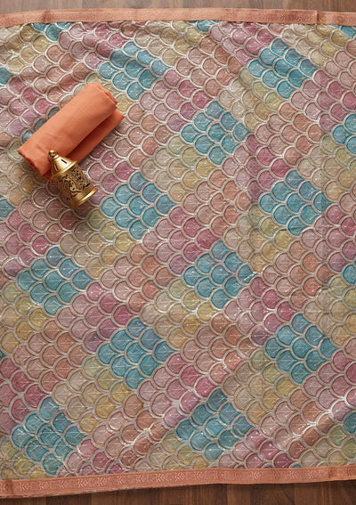 Peach Zariwork Georgette Designer Unstitched Salwar Suit - Koskii