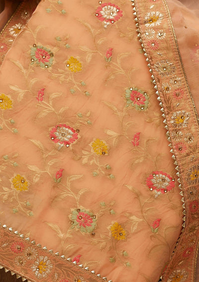 Peach Zariwork Georgette Unstitched Salwar Suit-Koskii
