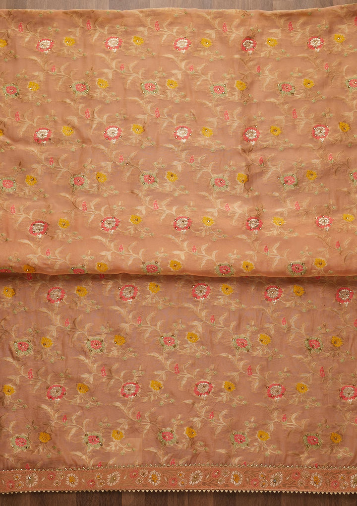 Peach Zariwork Georgette Unstitched Salwar Suit-Koskii