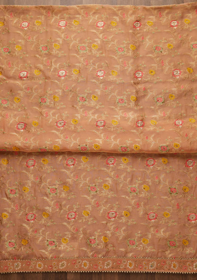 Peach Zariwork Georgette Unstitched Salwar Suit-Koskii