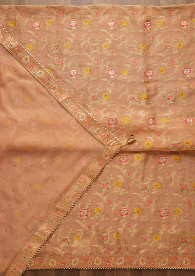 Peach Zariwork Georgette Unstitched Salwar Suit-Koskii