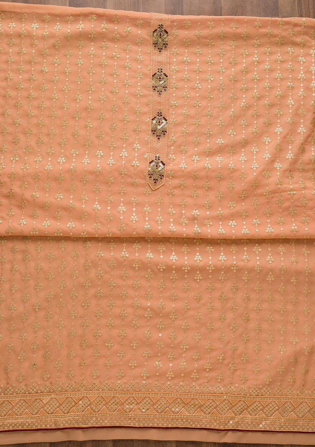 Peach Zariwork Georgette Unstitched Salwar Suit-Koskii