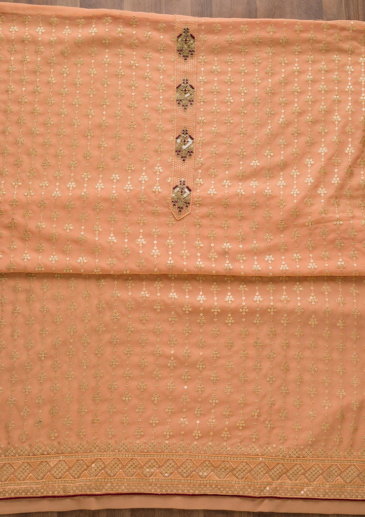 Peach Zariwork Georgette Unstitched Salwar Suit-Koskii