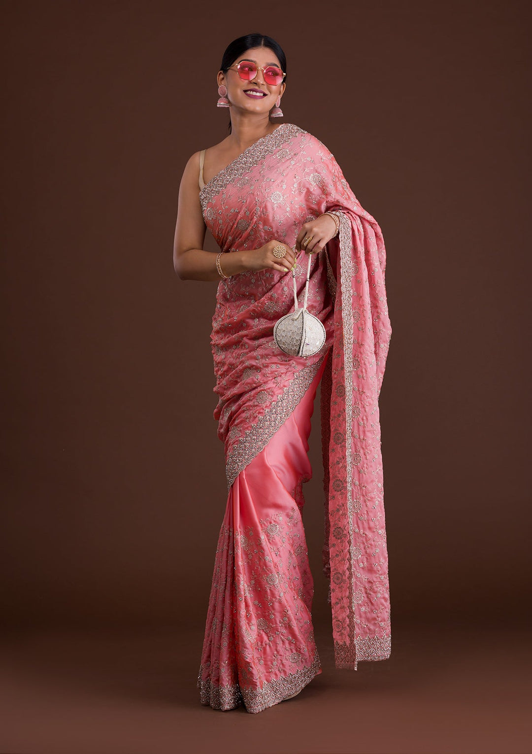 Peach Zariwork Georgette Saree-Koskii