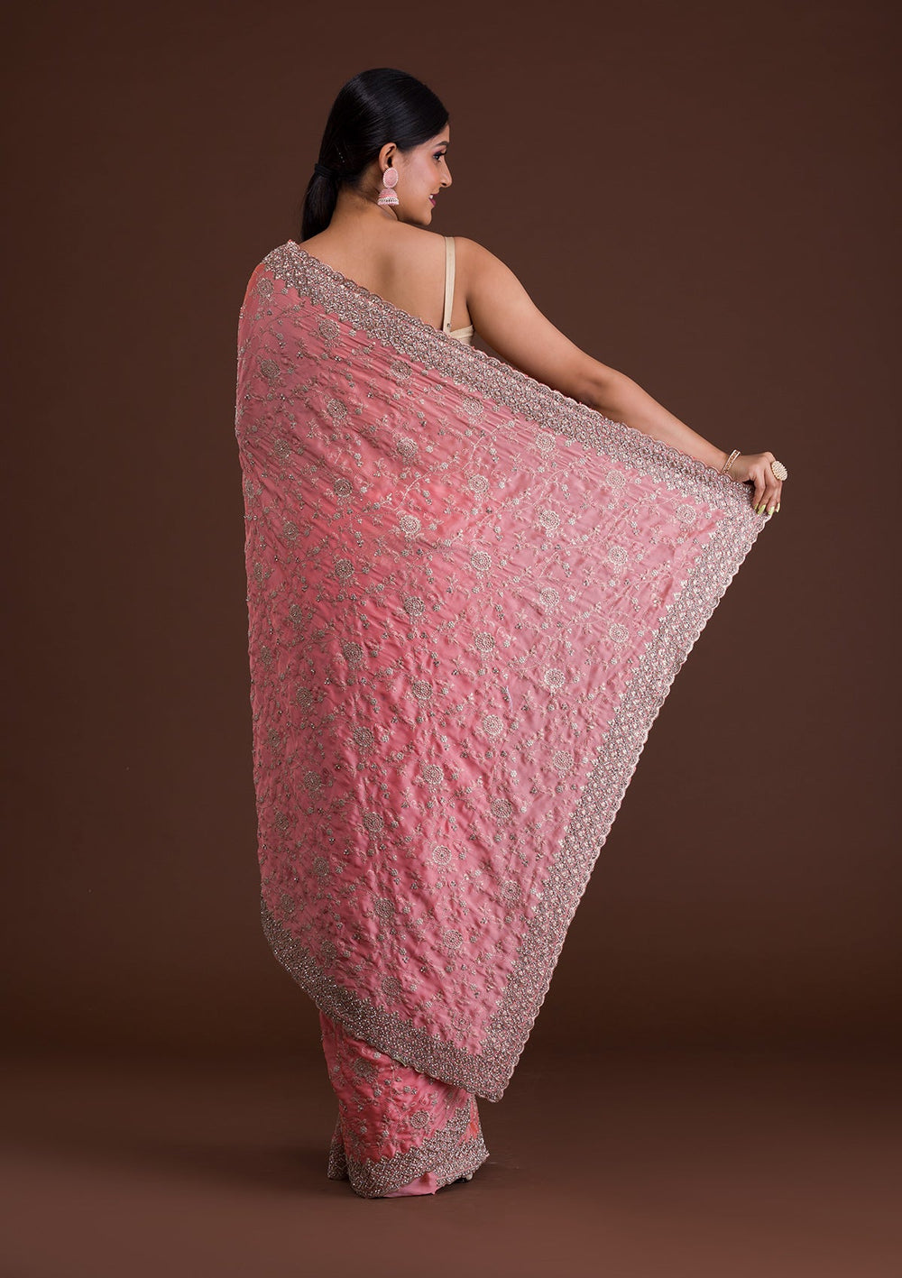 Peach Zariwork Georgette Saree-Koskii