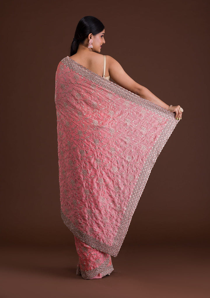 Peach Zariwork Georgette Saree-Koskii