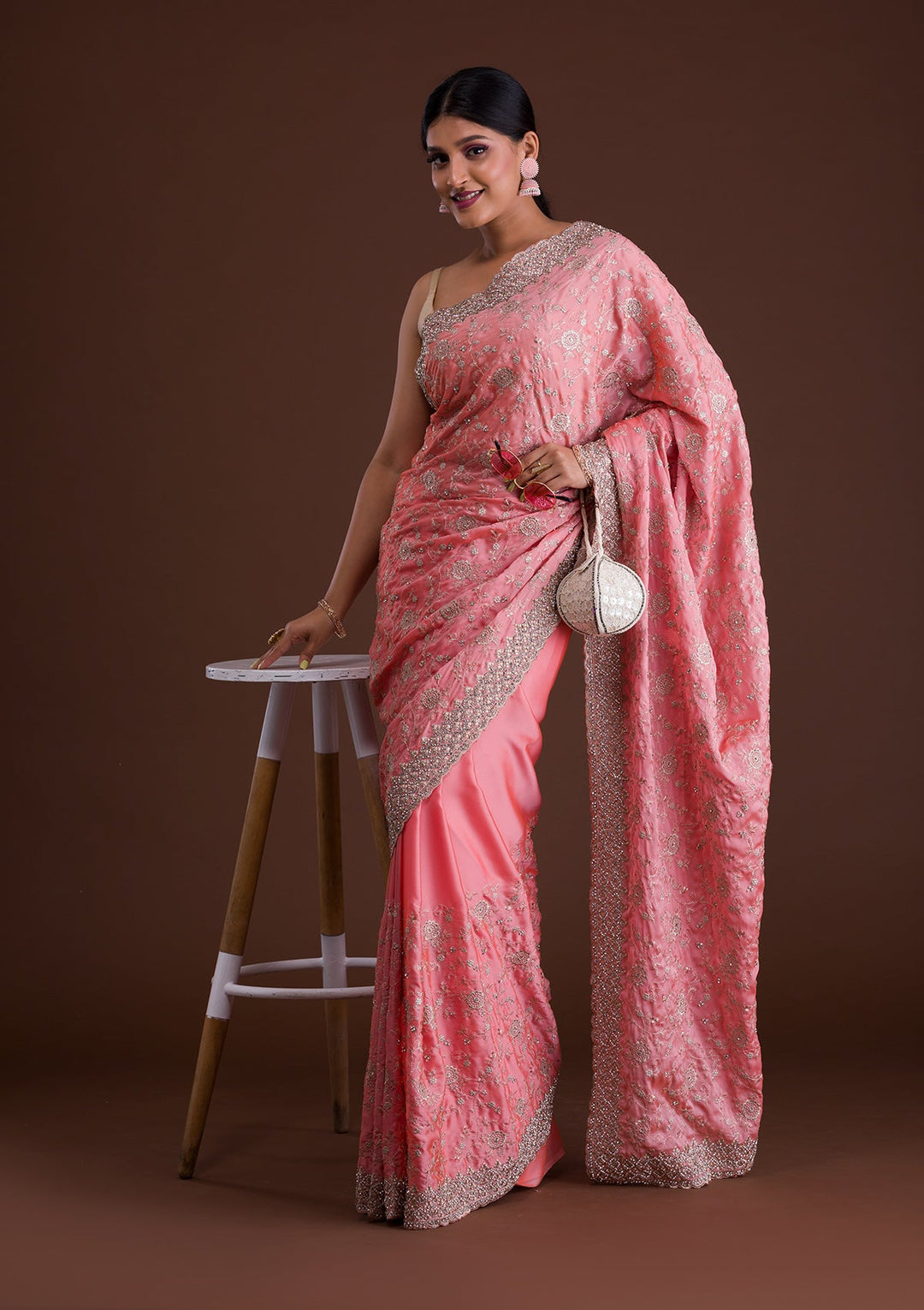 Peach Zariwork Georgette Saree-Koskii