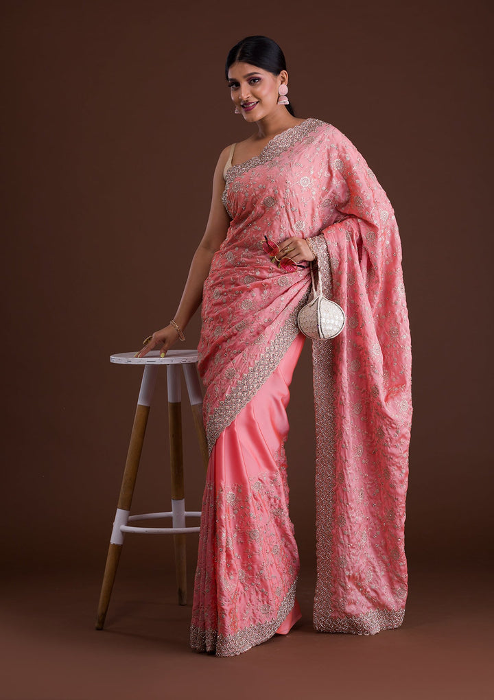 Peach Zariwork Georgette Saree-Koskii
