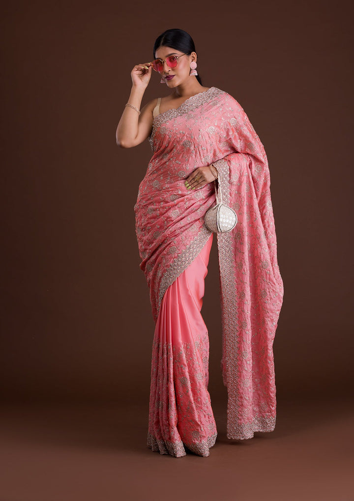 Peach Zariwork Georgette Saree-Koskii