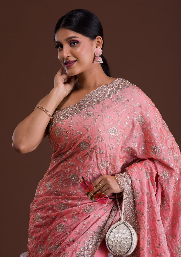 Peach Zariwork Georgette Saree-Koskii